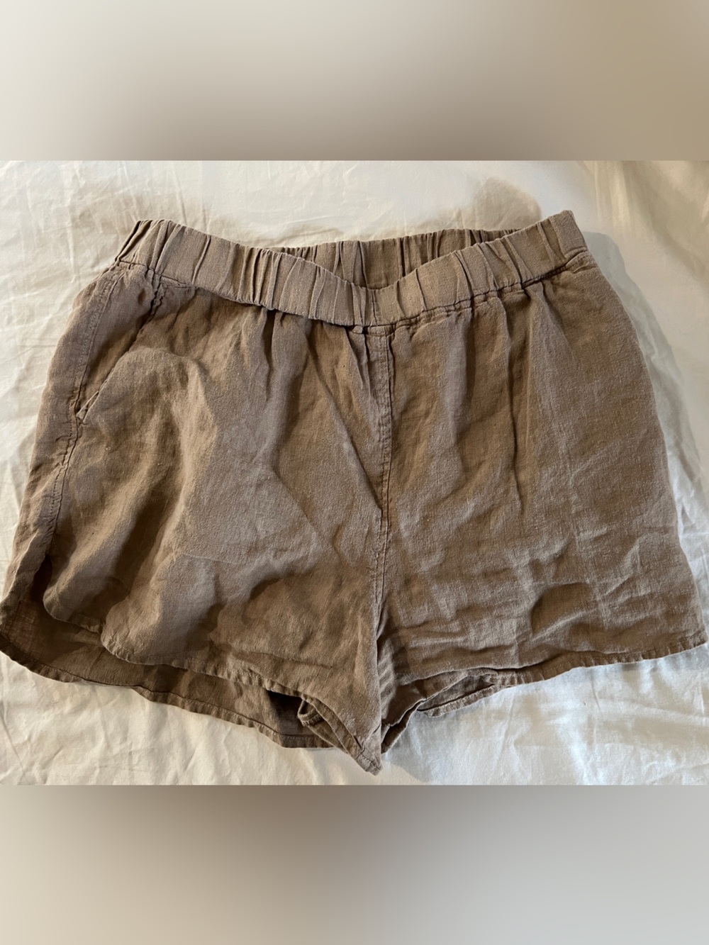 Women's Casual Elastic Waist Linen-Blend Shorts - Brown